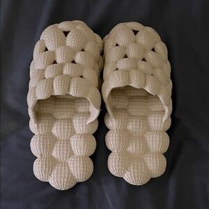 Cream Textured Slide Sandals